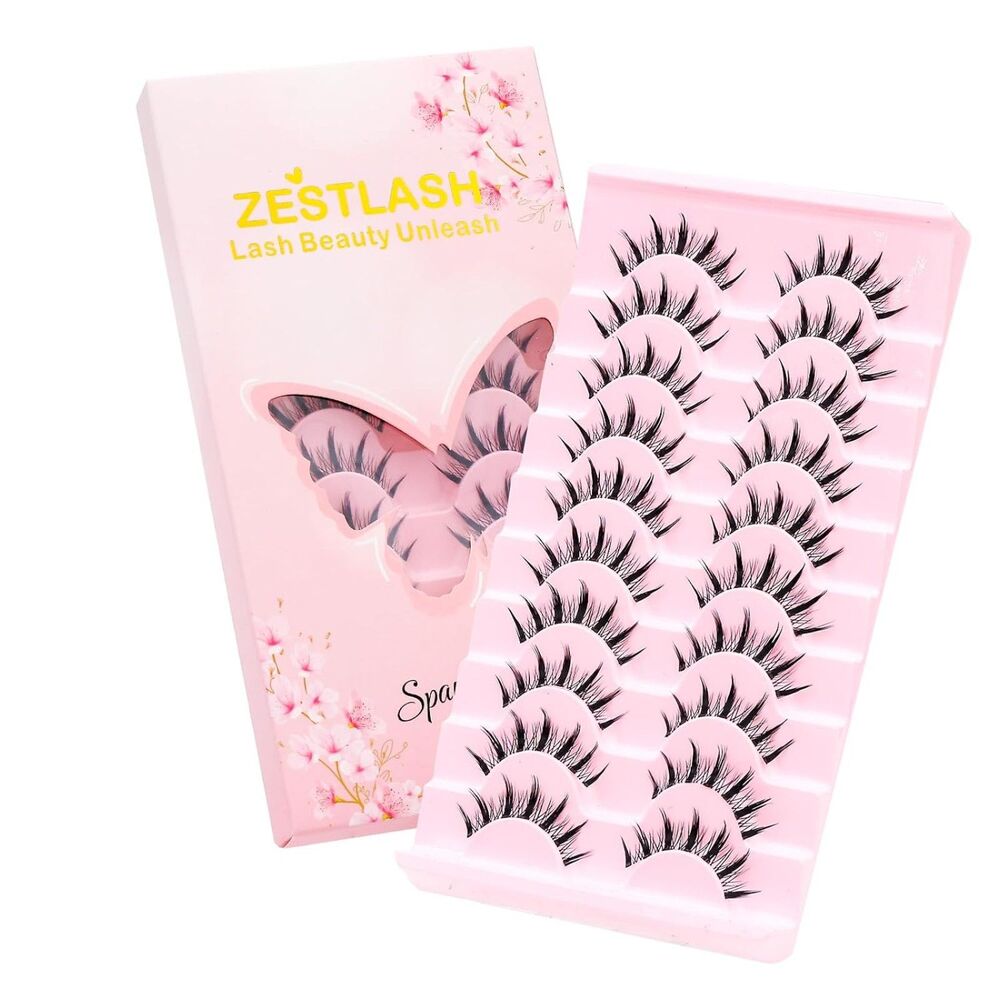Manga Anime Spiky Strip Lashes 10 Pairs, Clear Invisible Band, Wispy